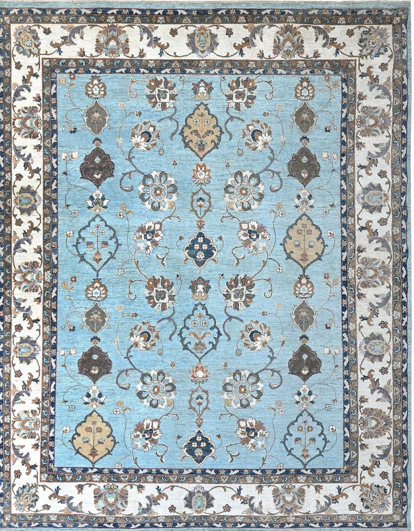 Coastal blue handknotted wool rug