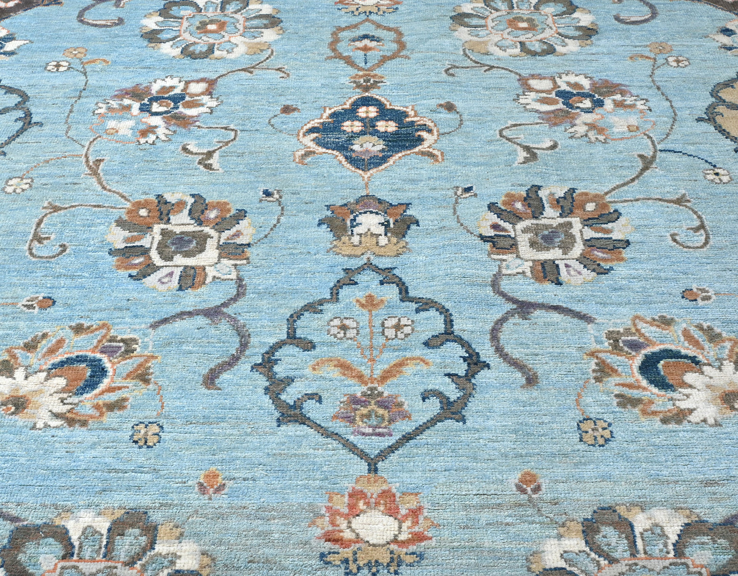 Coastal blue handknotted wool rug