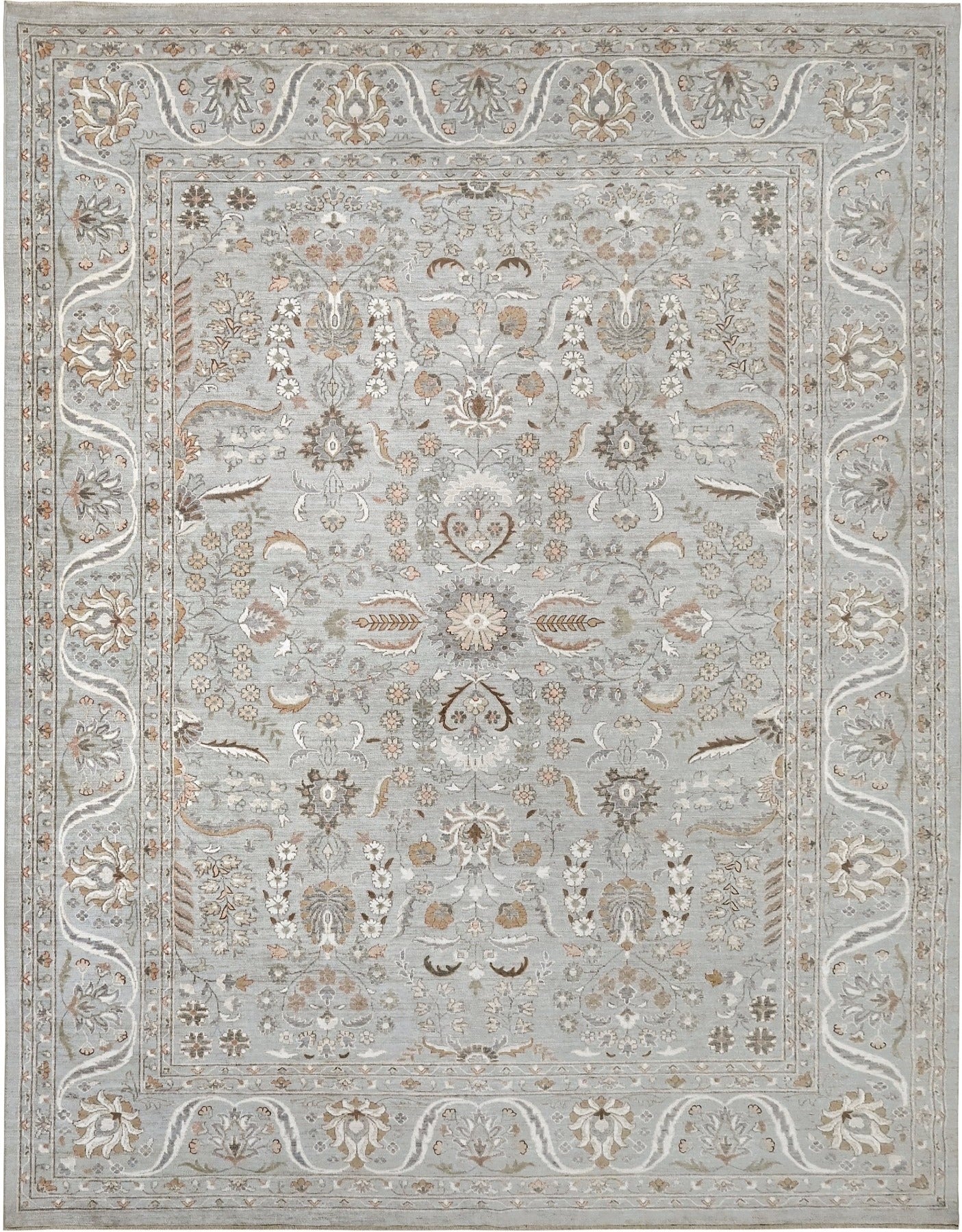 Sophisticated coastal hand knotted rug 9 x 12 