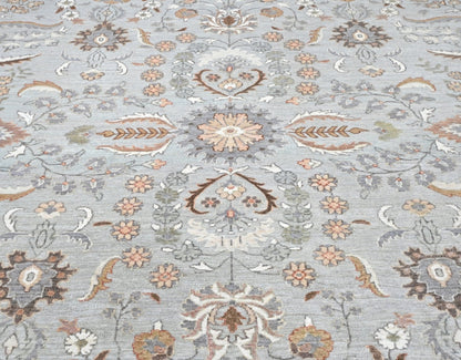 Sophisticated coastal hand knotted rug 9 x 12