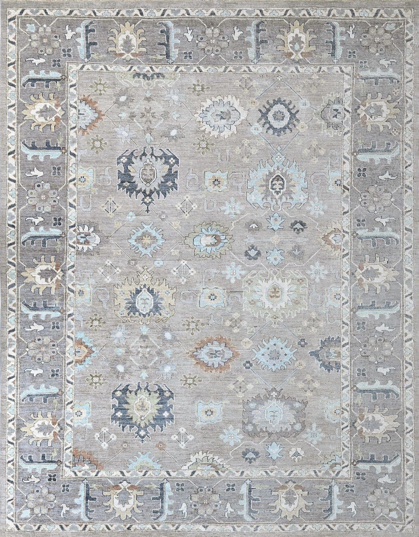 Luxury handknotted rug, oushak style size 9 x12 gray and blue