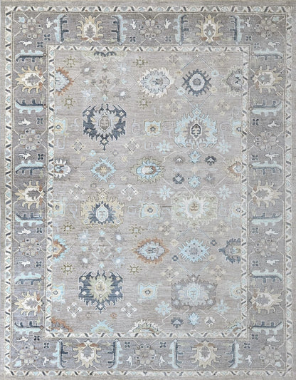 Luxury handknotted rug, oushak style size 9 x12 gray and blue
