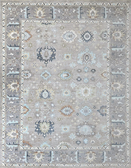 Luxury handknotted rug, oushak style size 9 x12 gray and blue