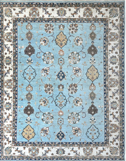 Coastal blue handknotted wool rug