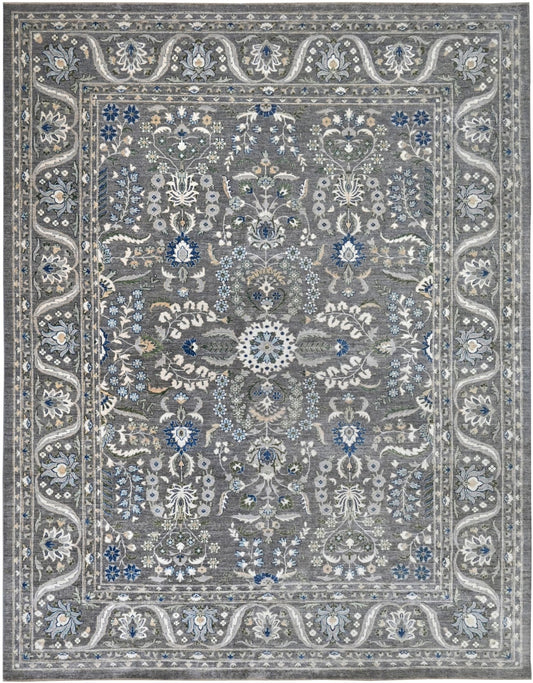 KNOTTED Rugs Proprietary Patterns "The Bluffton Charcoal" 9 x12 Wool Carpet (9'x11'9)"