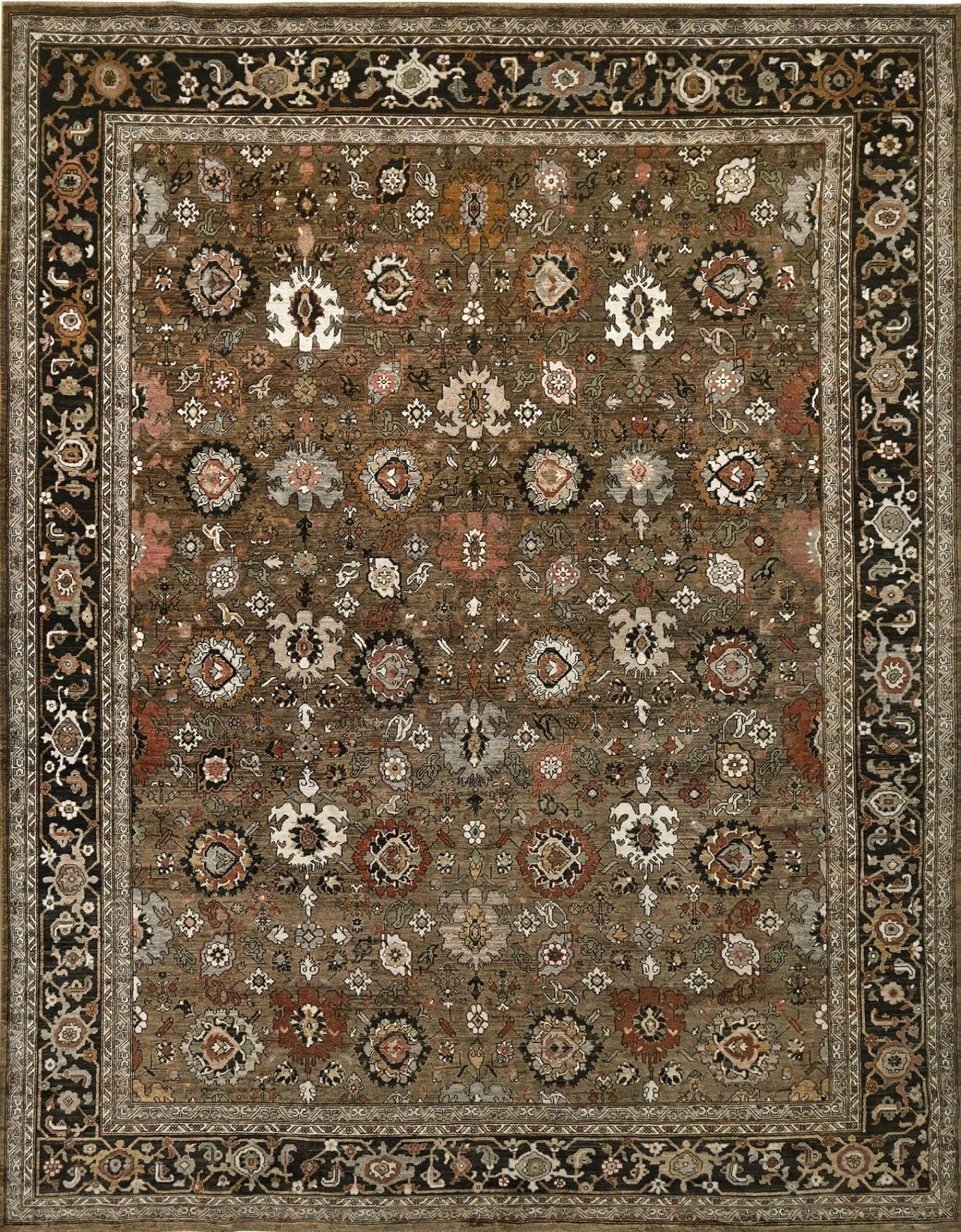 9 x 12 wool oushak hand knotted rug brown black rust