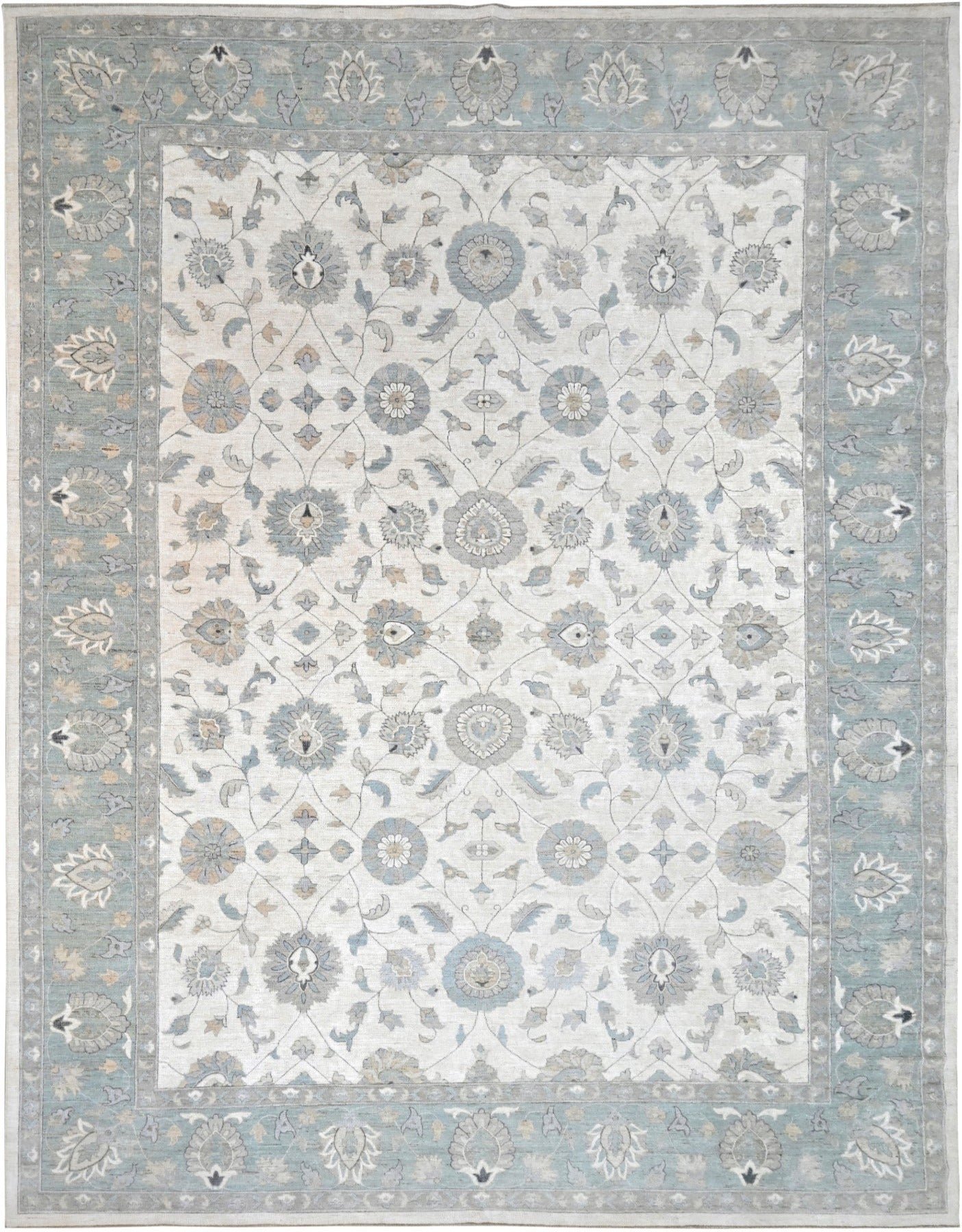 KNOTTED Rugs Proprietary Patterns "The Currituck - Ivory/Blue" 10'x14' Wool Carpet (10'x14')