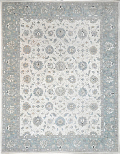 KNOTTED Rugs Proprietary Patterns "The Currituck - Ivory/Blue" 10'x14' Wool Carpet (10'x14')
