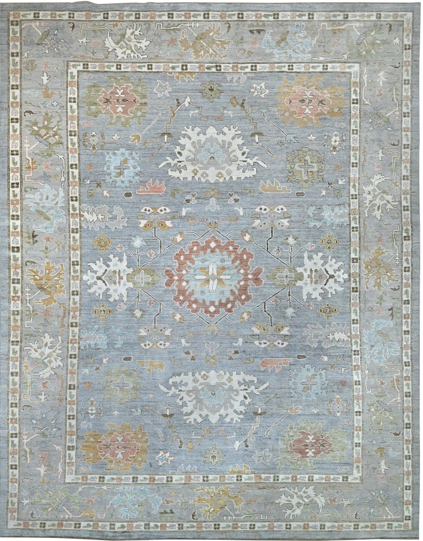 Gray blue 10 x 14 Oushak Wool Rug