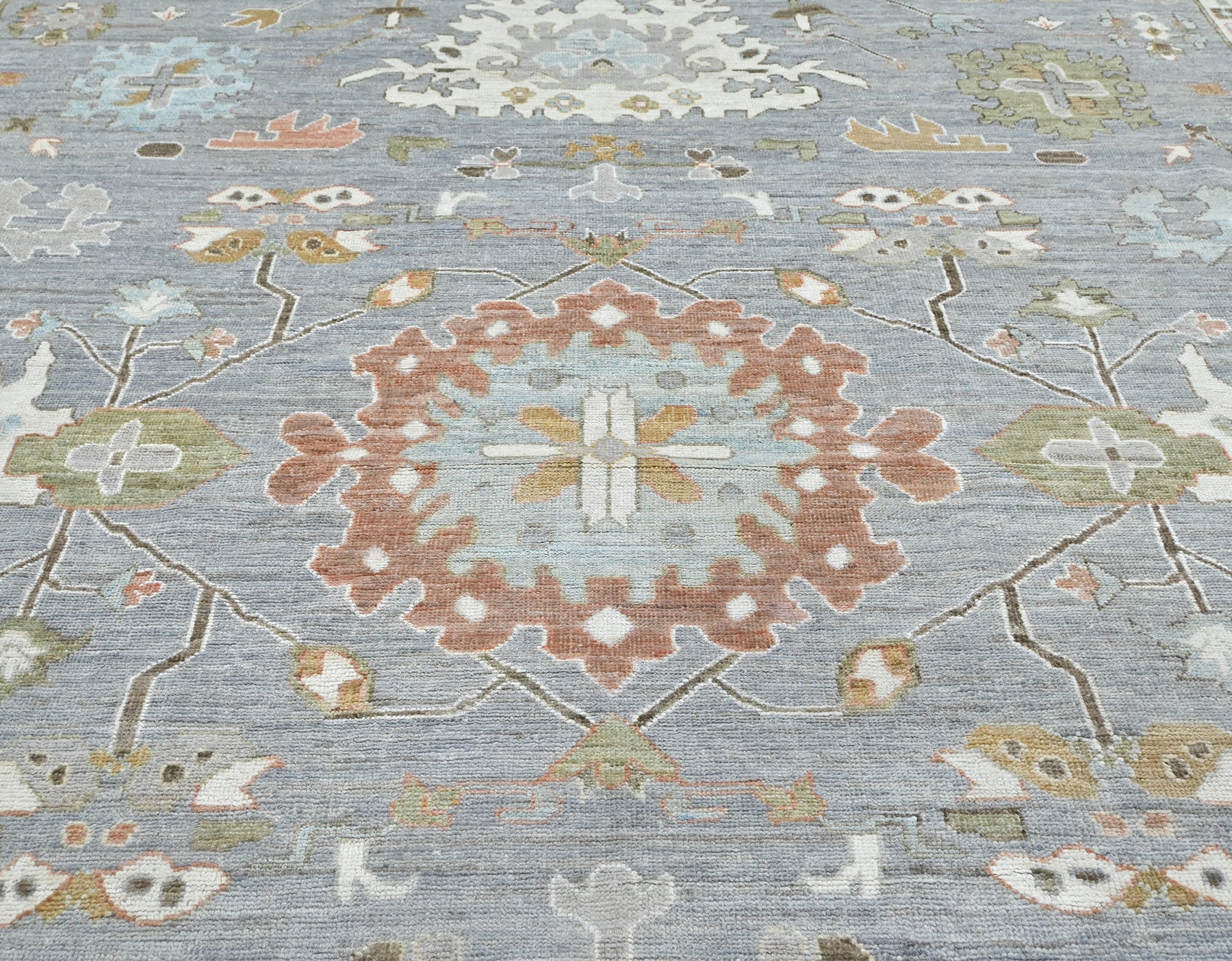 Gray blue 10 x 14 Oushak Wool Rug