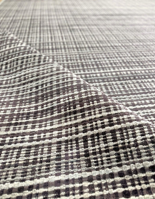 KNOTTED hand knotted woven texture wool rug gray, charcoal, and purple. Modern aesthetic.