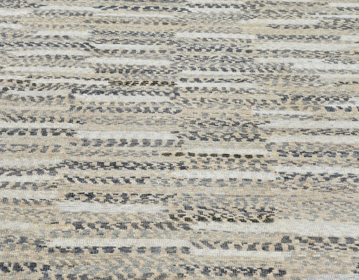 Hand Knotted modern wool rug, neutral and organic