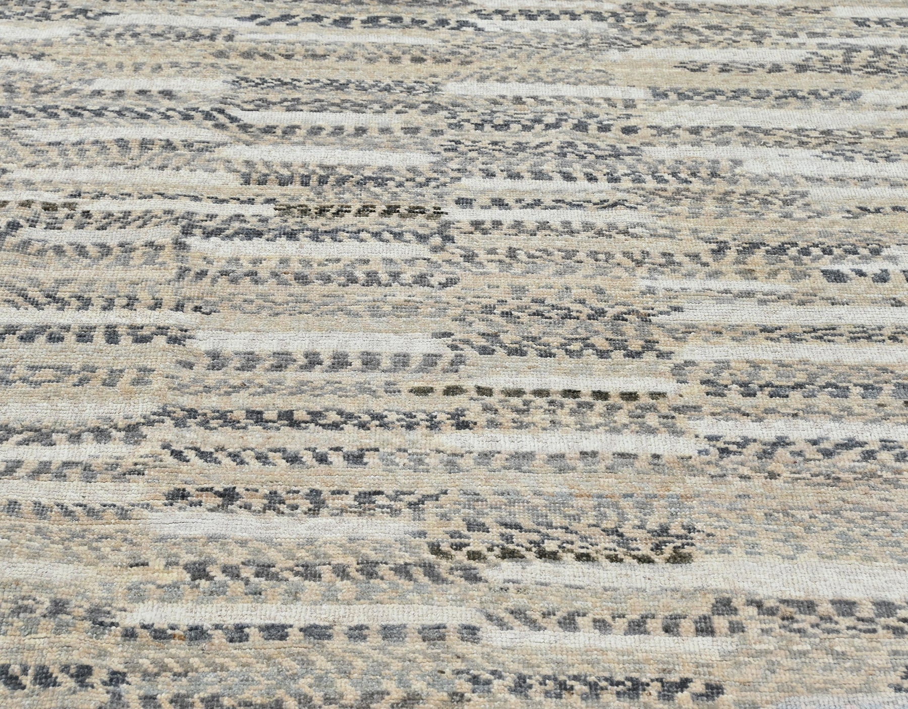 Hand Knotted modern wool rug, neutral and organic