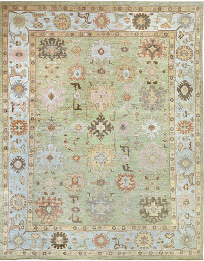 KNOTTED Green Oushak 9 x 12 Wool Rug (8'9" x 11'6") - The Modern Oushak
