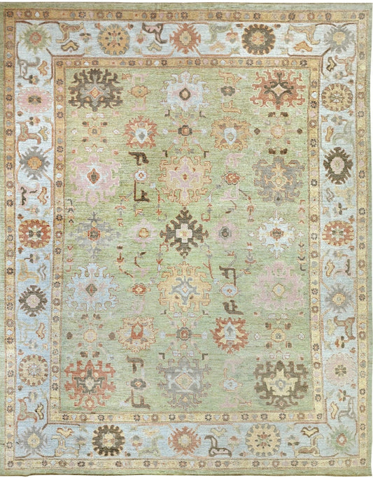 KNOTTED Green Oushak 9 x 12 Wool Rug (8'9" x 11'6") - The Modern Oushak