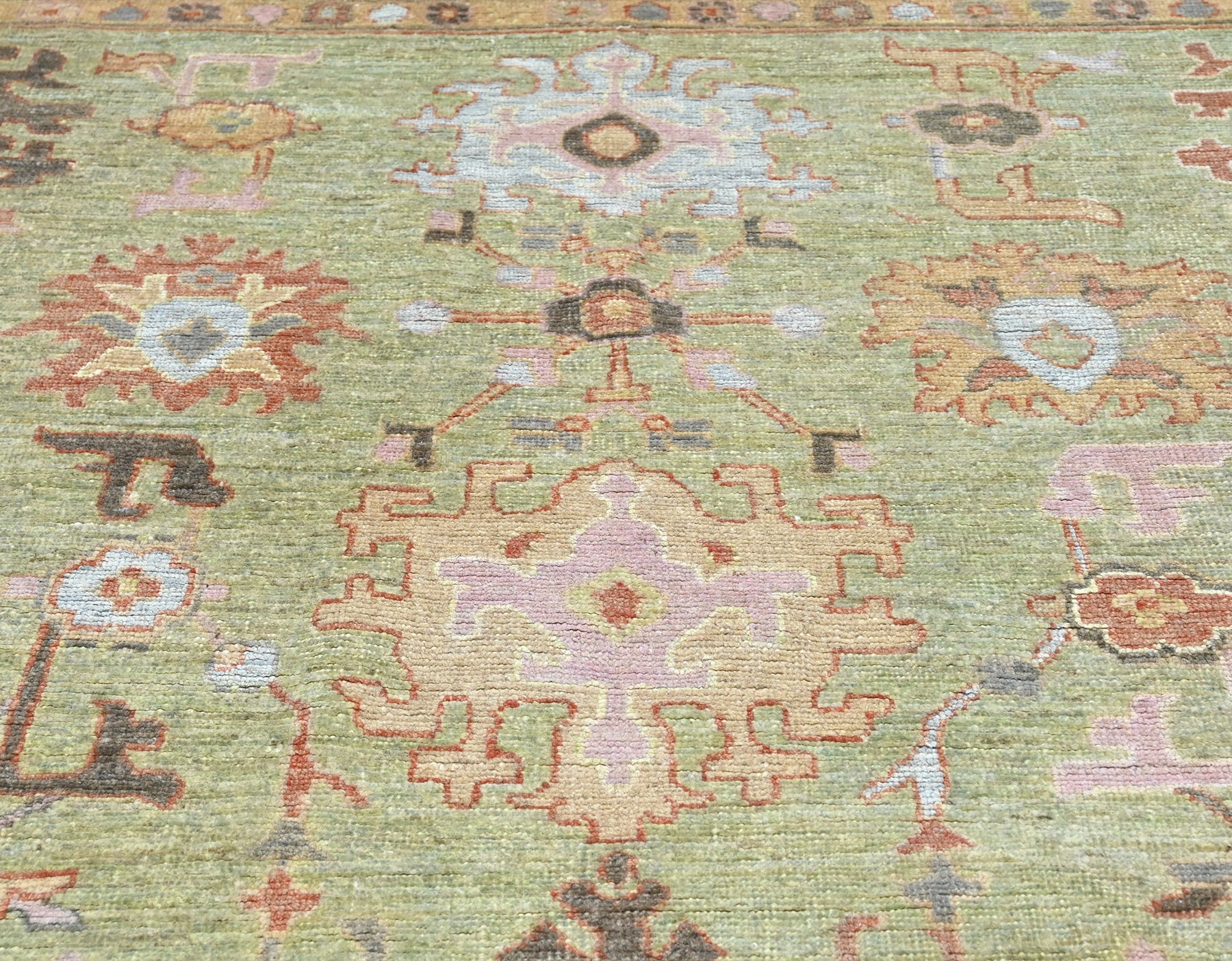 Green and blue 9 x 12 Oushak rug