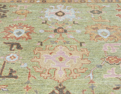Green and blue 9 x 12 Oushak rug