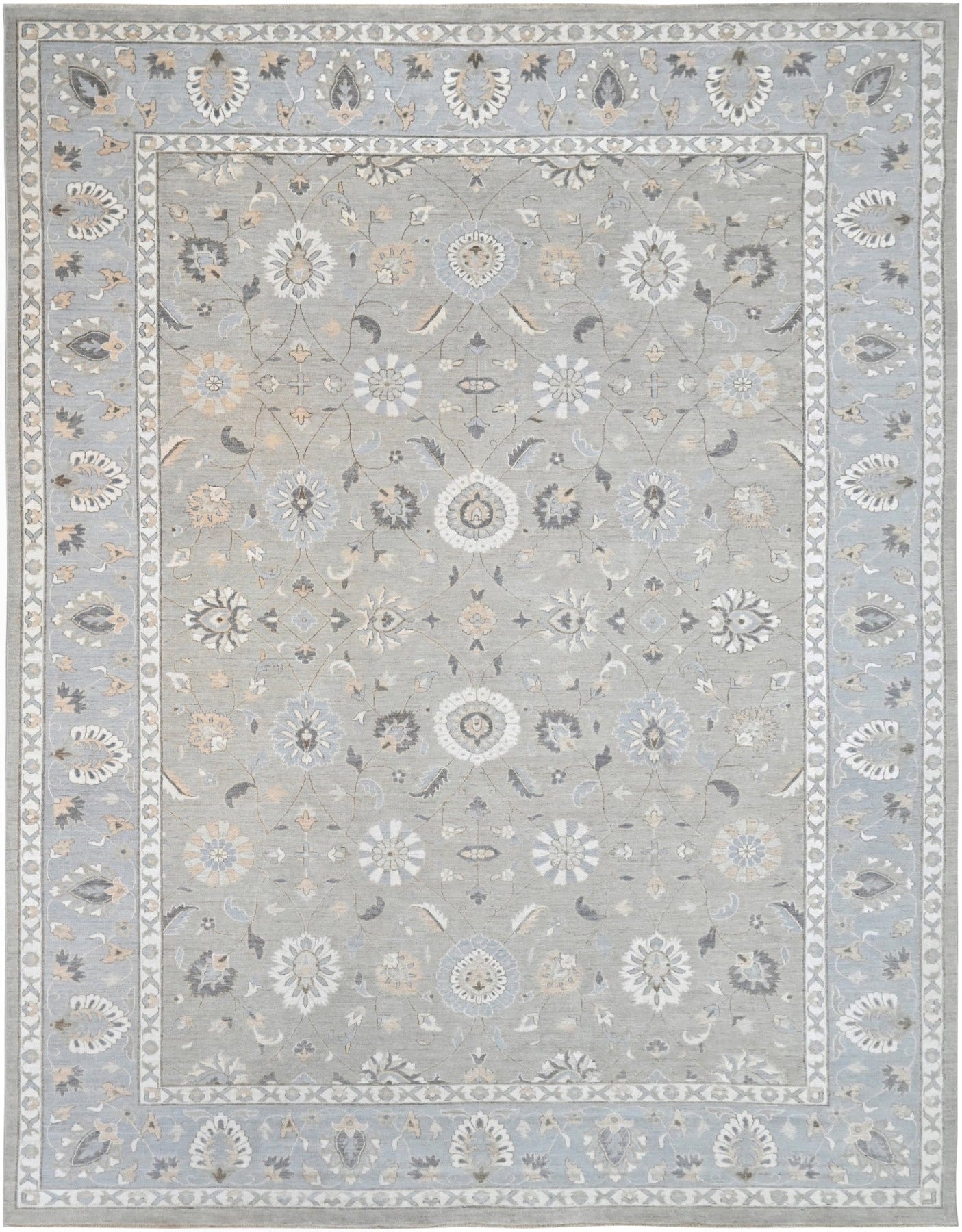 Knotted Rugs 202 Seaglass/Silver cout rug, neutral organic wool 10x14 knotted rug
