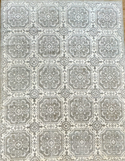 KNOTTED rug handknotted premium wool large 12 x 15 in gray and white 360 sgl