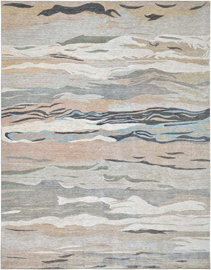 High end, designer modern all wool rug in soft layered colors.