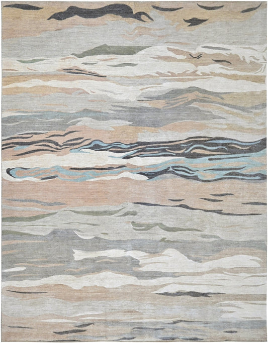 High end, designer modern all wool rug in soft layered colors.