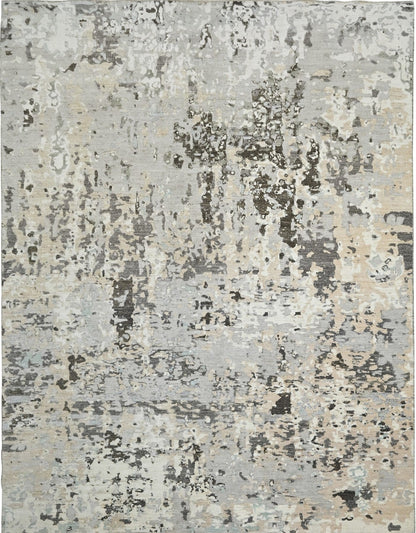 Knotted modern abstract 8x10 rug with gray, ivory ,and tan