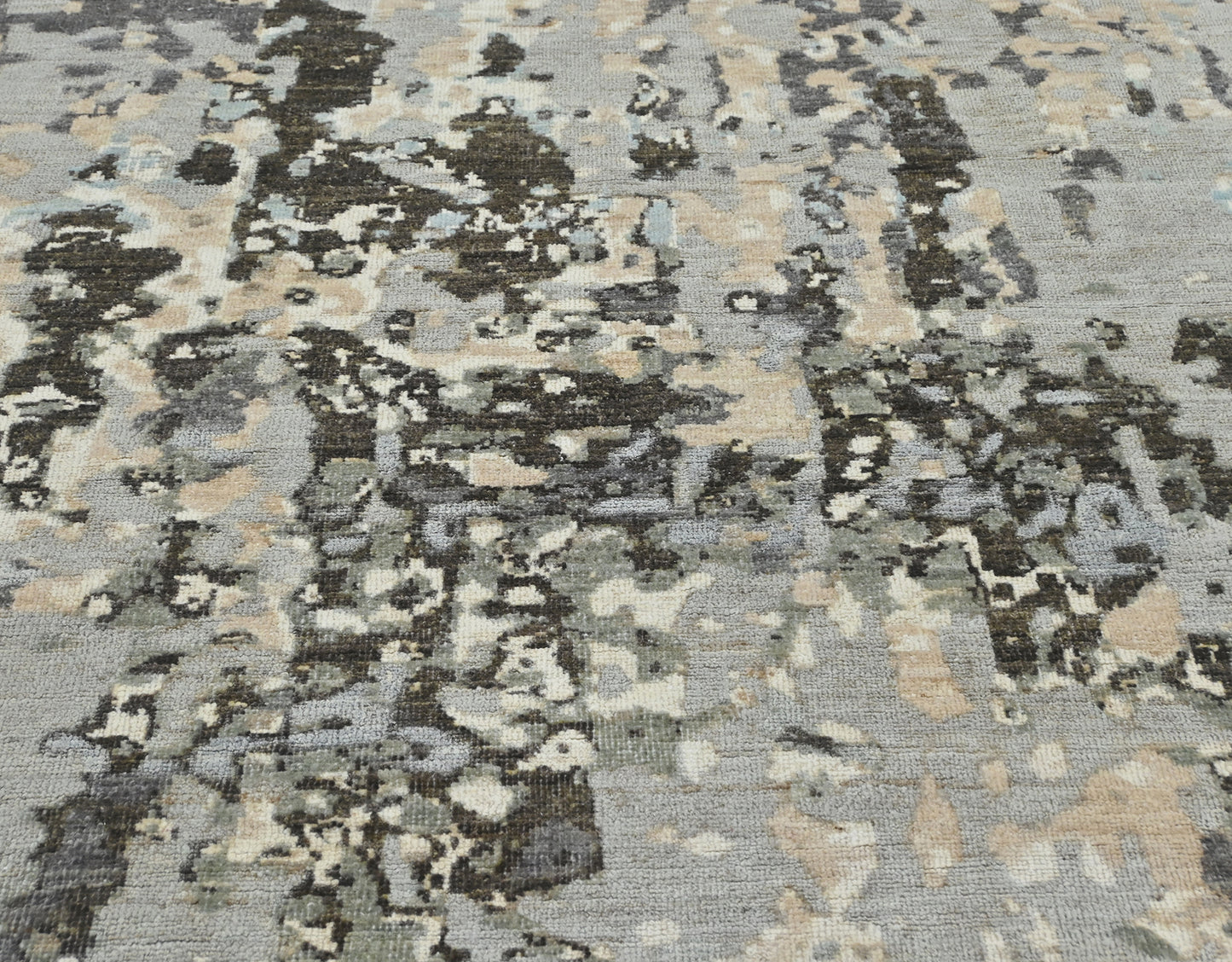 Knotted modern abstract 8x10 rug with gray, ivory ,and tan