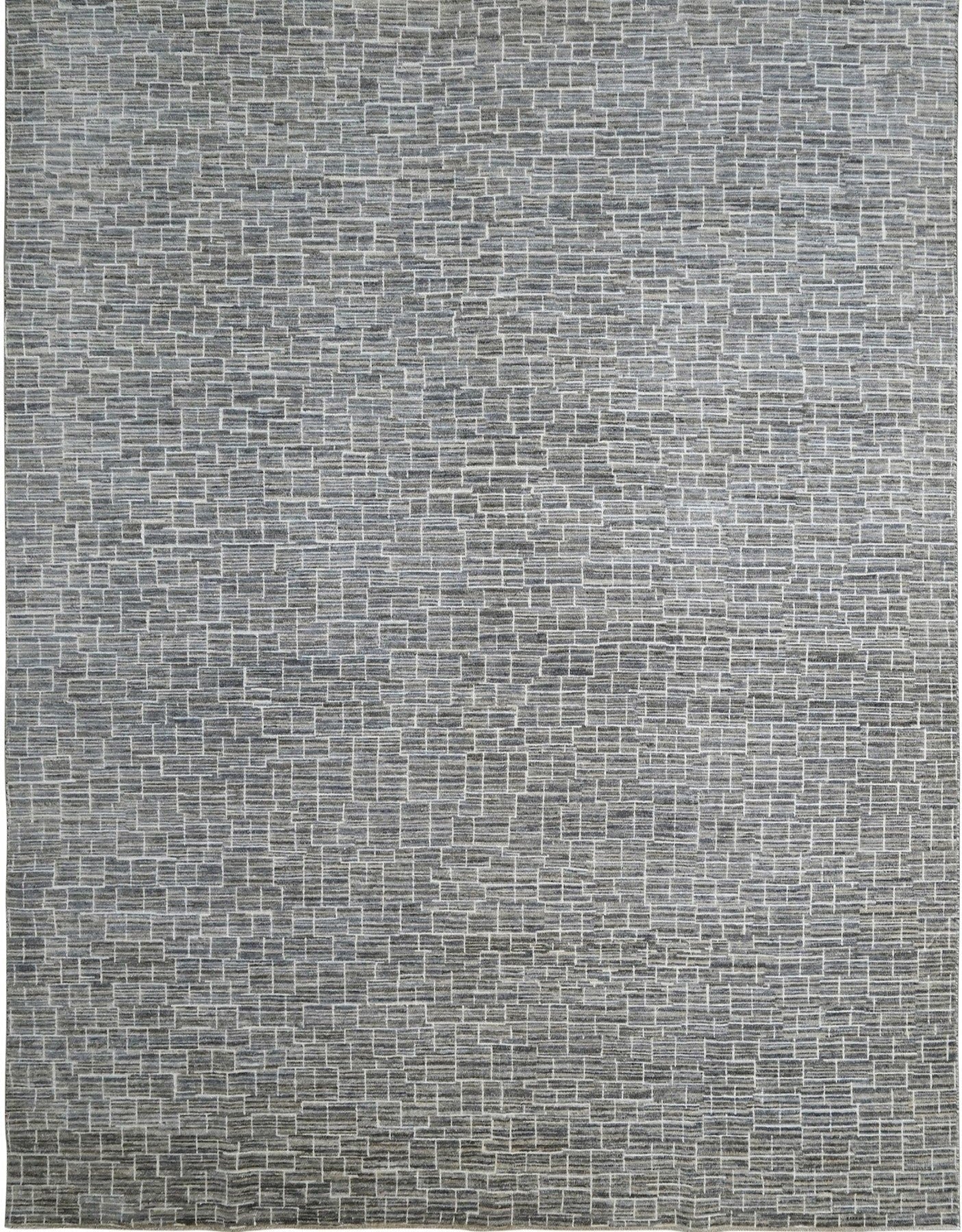 Luxury modern hand-knotted gray rug with an abstract, linear pattern in neutral shades of gray, cream, & ivory.