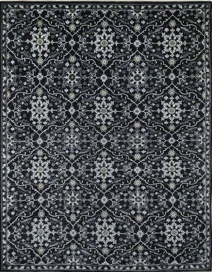 Luxury hand-knotted wool rug. Black with no border and available for custom order.