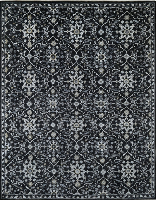 Luxury hand-knotted wool rug. Black with no border and available for custom order.