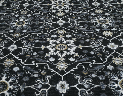 Luxury hand-knotted wool rug. Black with no border and available for custom order.