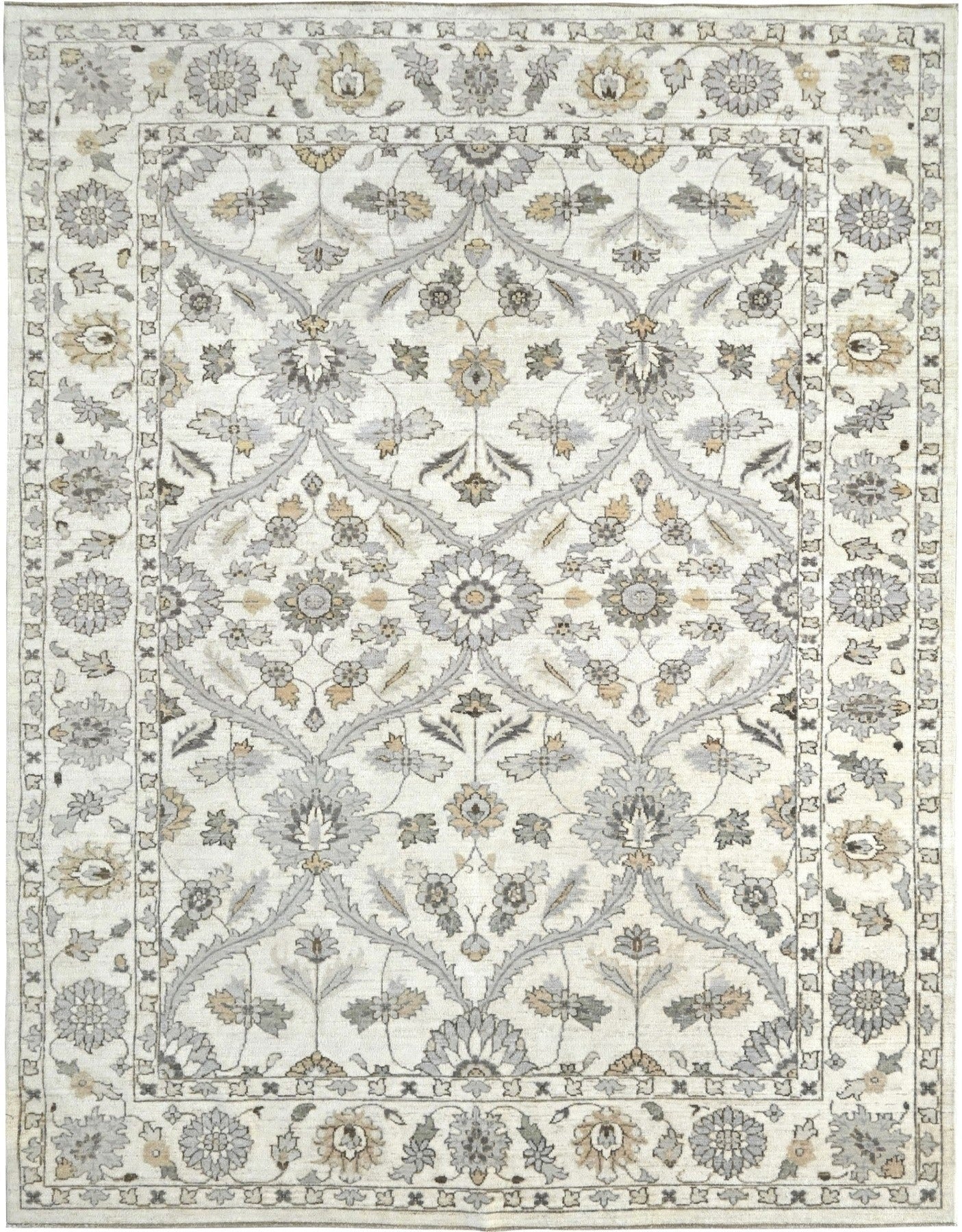 Luxury cream and gray wool handknotted rug