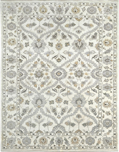 Luxury cream and gray wool handknotted rug