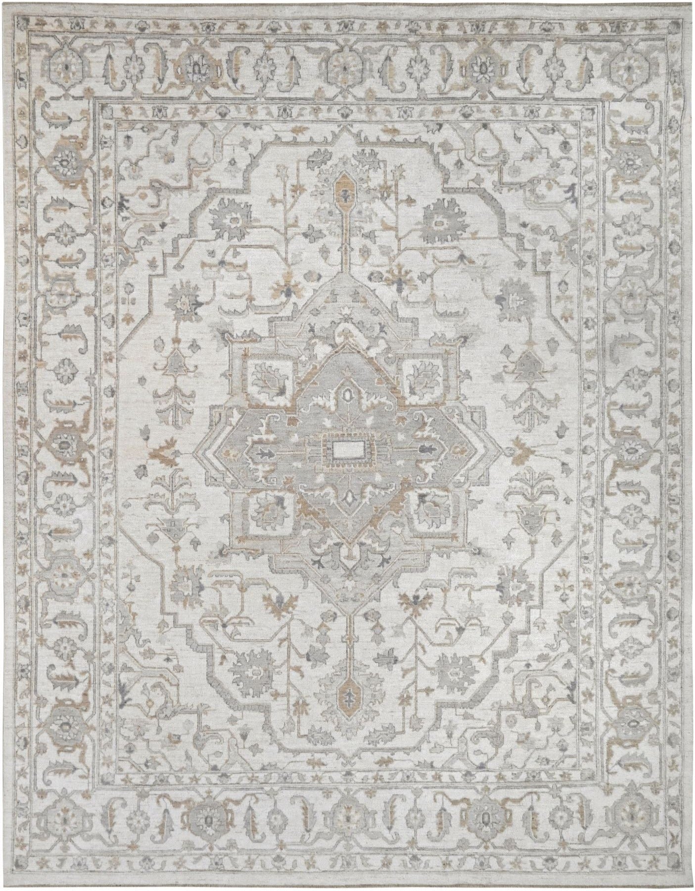 Exclusive designer serapi rug in neutral colors. Fine wool, size 8 x 10 rug. 