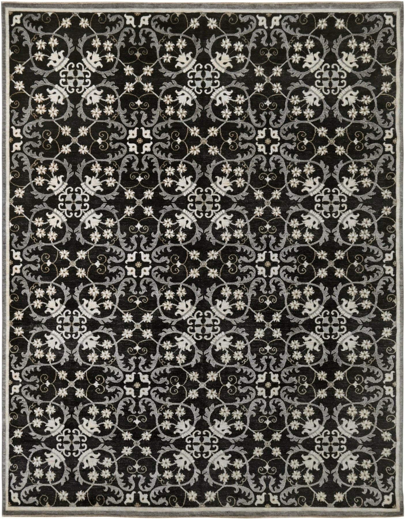 Handknotted black wool 8x10 rug