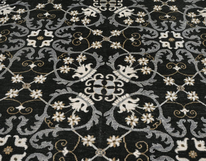 Handknotted wool black 8x10 Rug