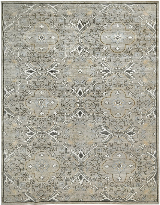 Designer Gray Silver Wool Rug 
