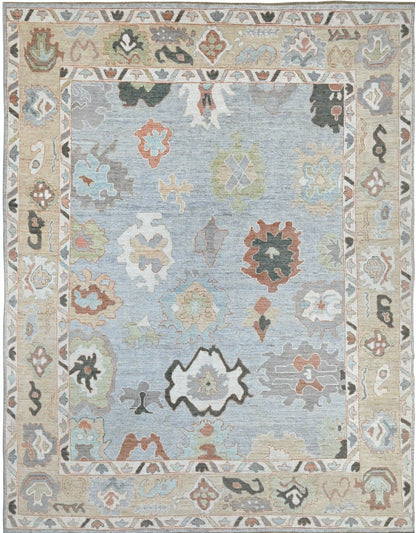 KNOTTED Rugs Blue Wool 8 x 10 Modern Oushak Rug - One-of-a-Kind (8'2"x9'10")