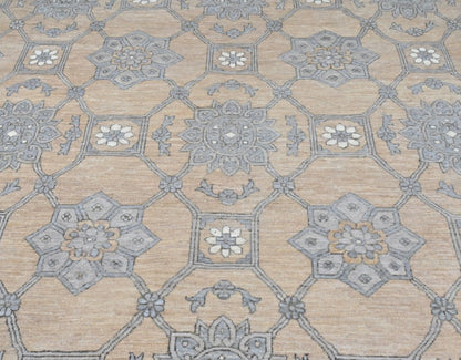 KNOTTED Rugs Proprietary Patterns "The Crescent -Tan" Wool Carpet (9'8"x13'8")