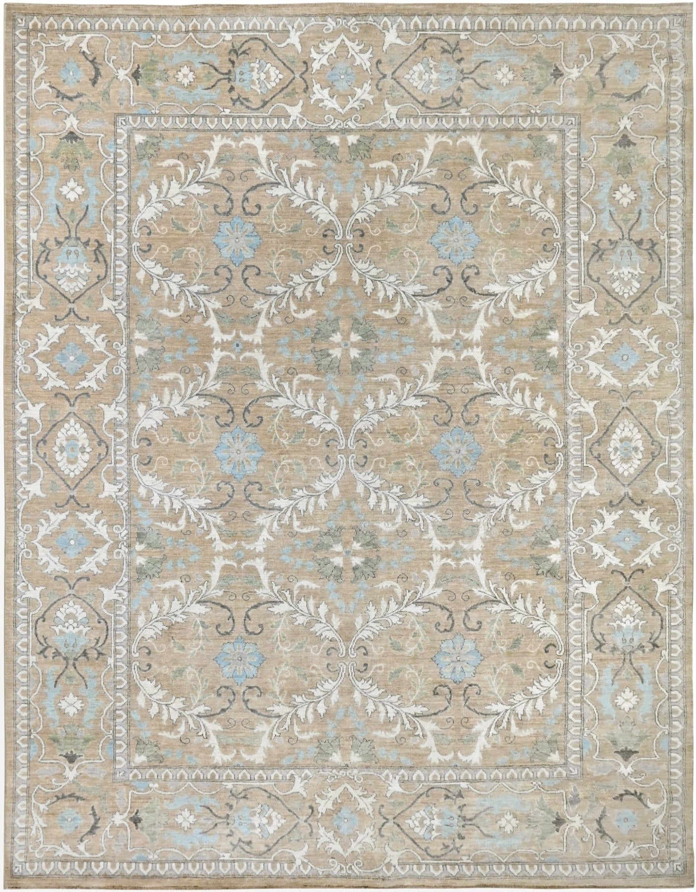 Sophisticated knotted wool beige 8x10 rug