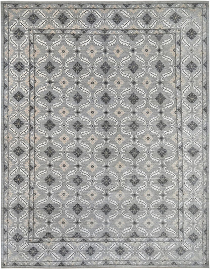 Designer exclusive handknotted rug with repetitive pattern in neutral colors. Size 9 x 12 rug.
