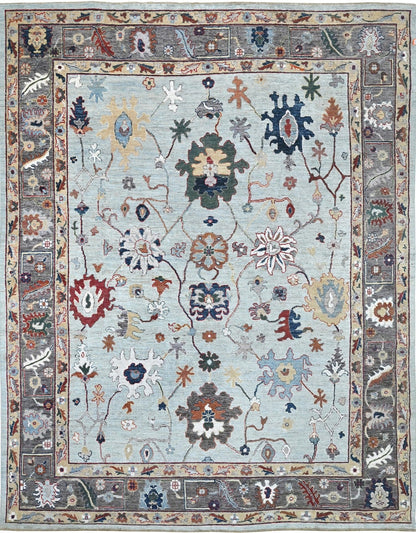 Nantucket Oushak rug with silver blue and denim