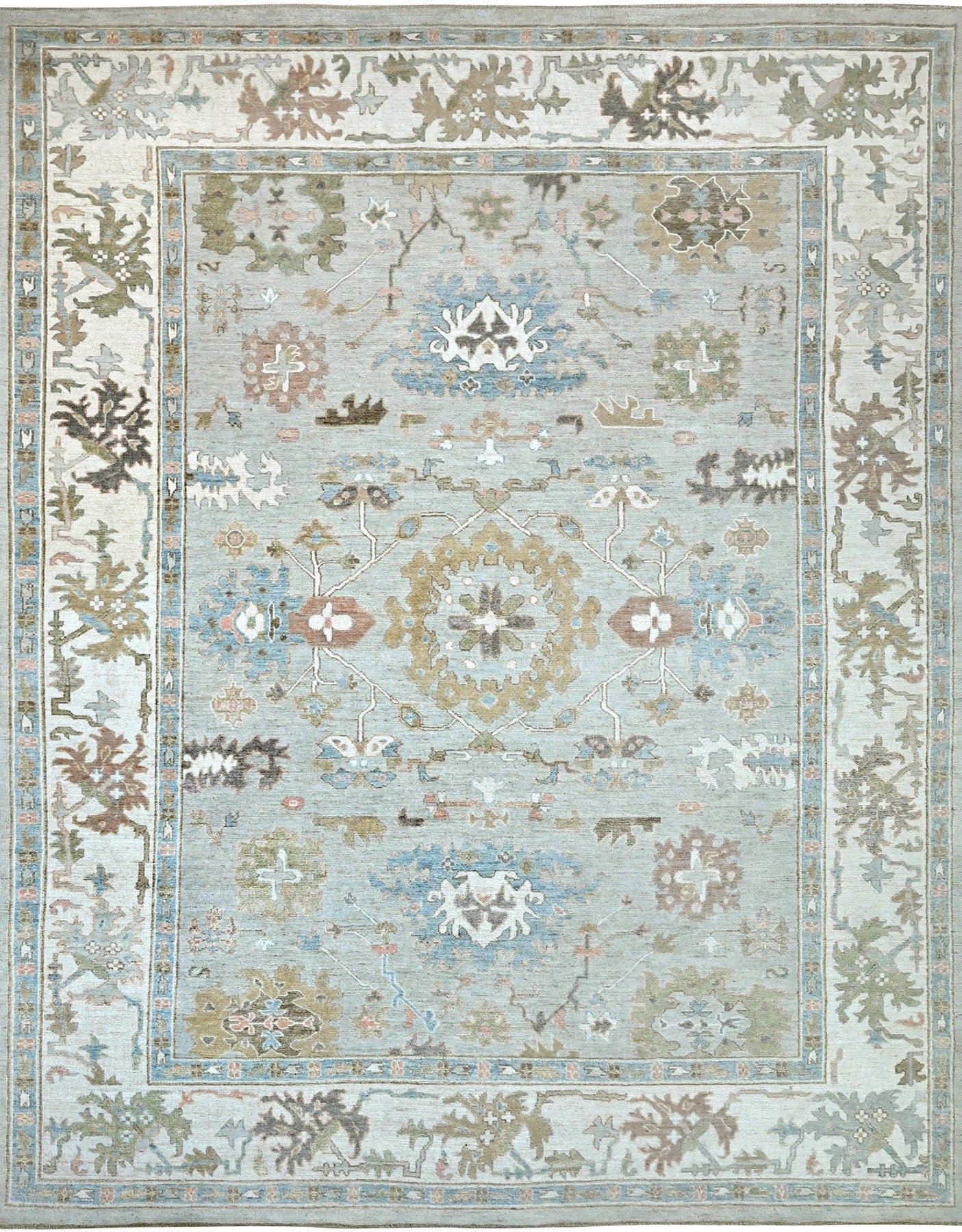9x12 silver wool handknotted oushak rug