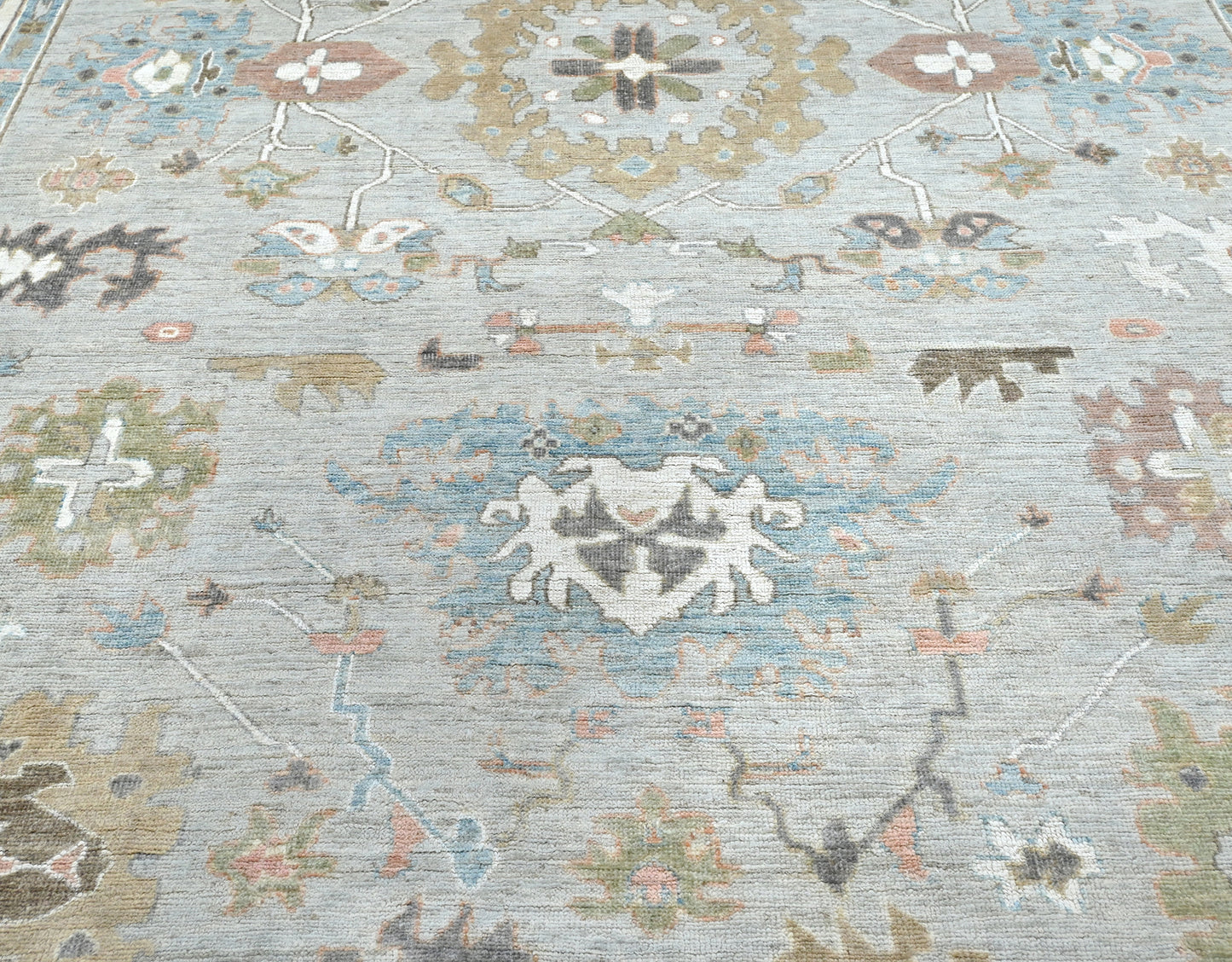 9x12 silver wool handknotted oushak rug