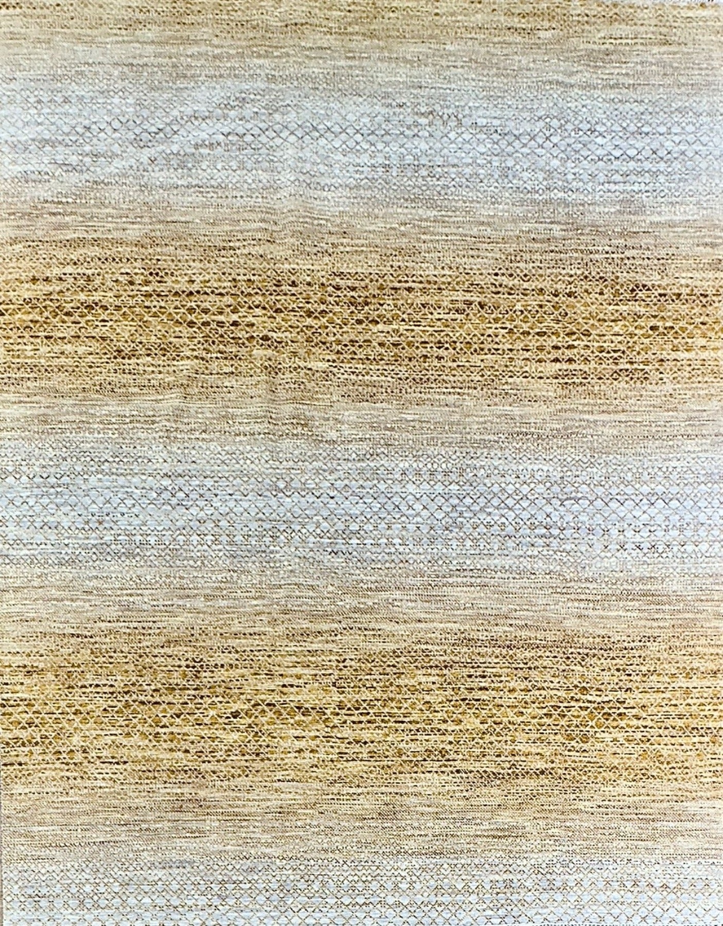 Luxury wool handknotted rug in textural pattern with golden and gray tones