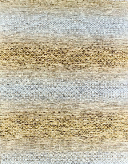 Luxury wool handknotted rug in textural pattern with golden and gray tones