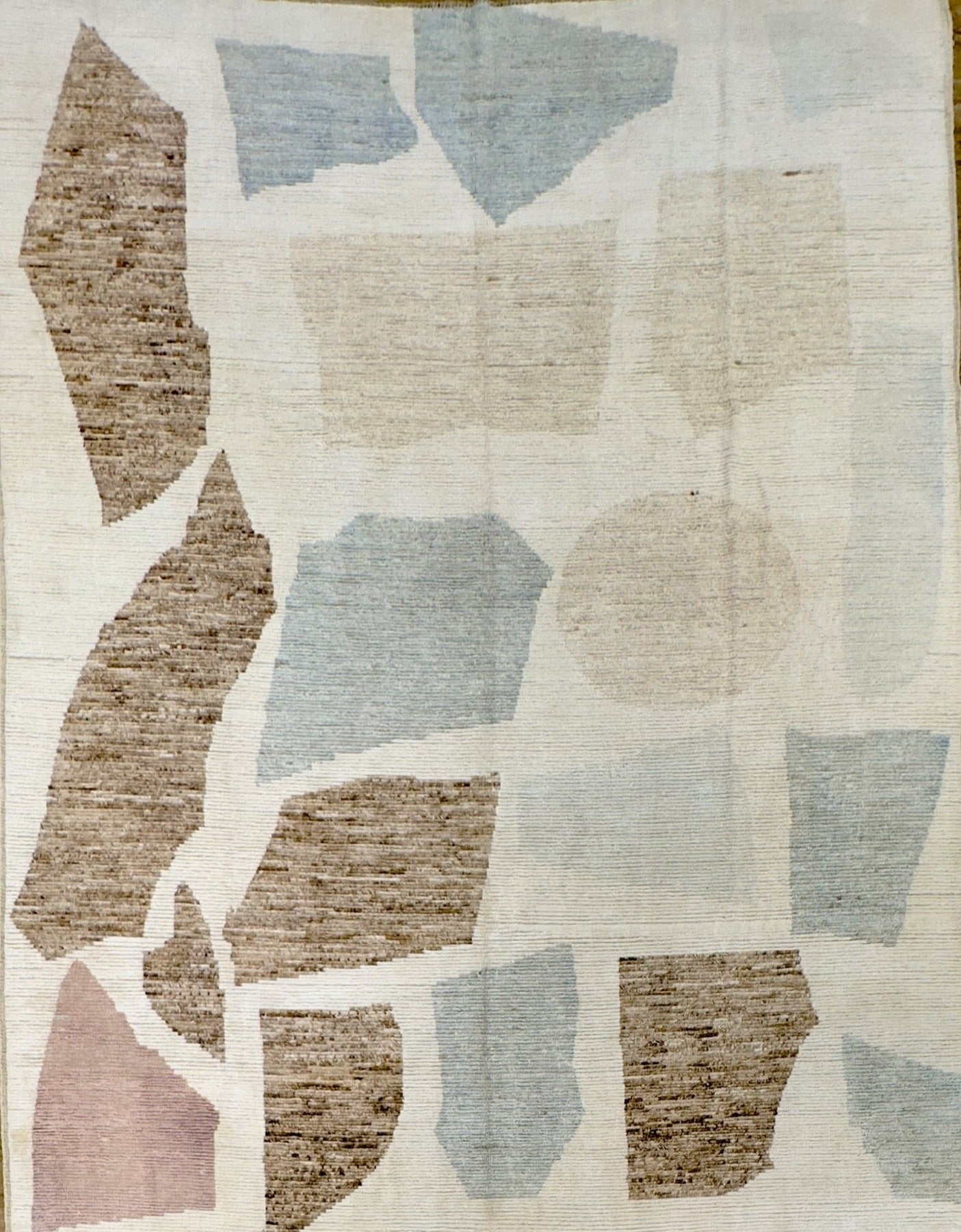 Moroccan wool handknotted rug with a modern pattern and exceptional value.