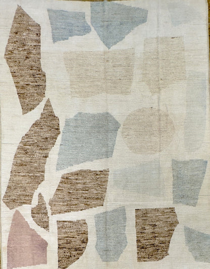 Moroccan wool handknotted rug with a modern pattern and exceptional value.